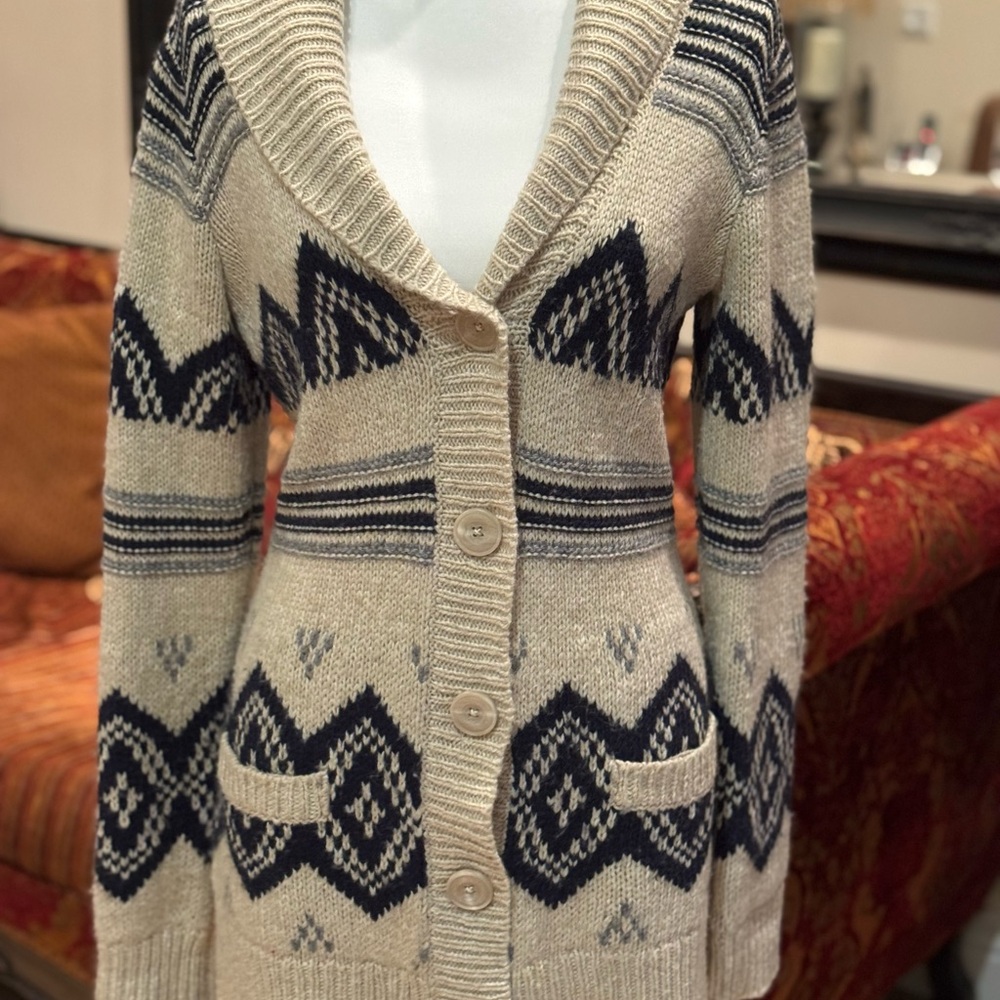 Fenn Wright Manson Cream and Blue Geometric Cardigan